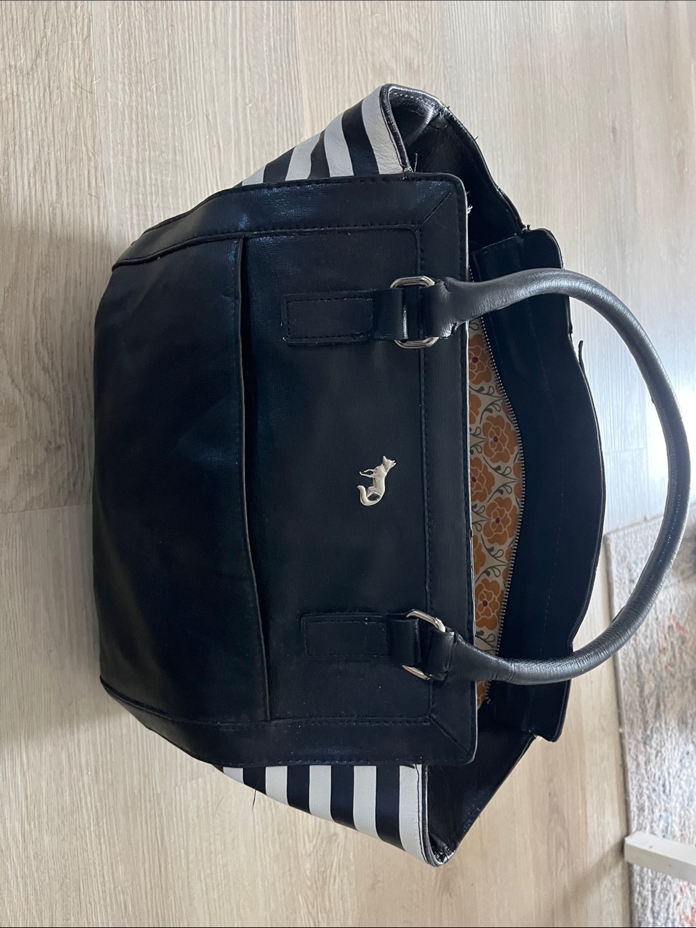 Emma Fox Black and White Striped Shoulder Bag